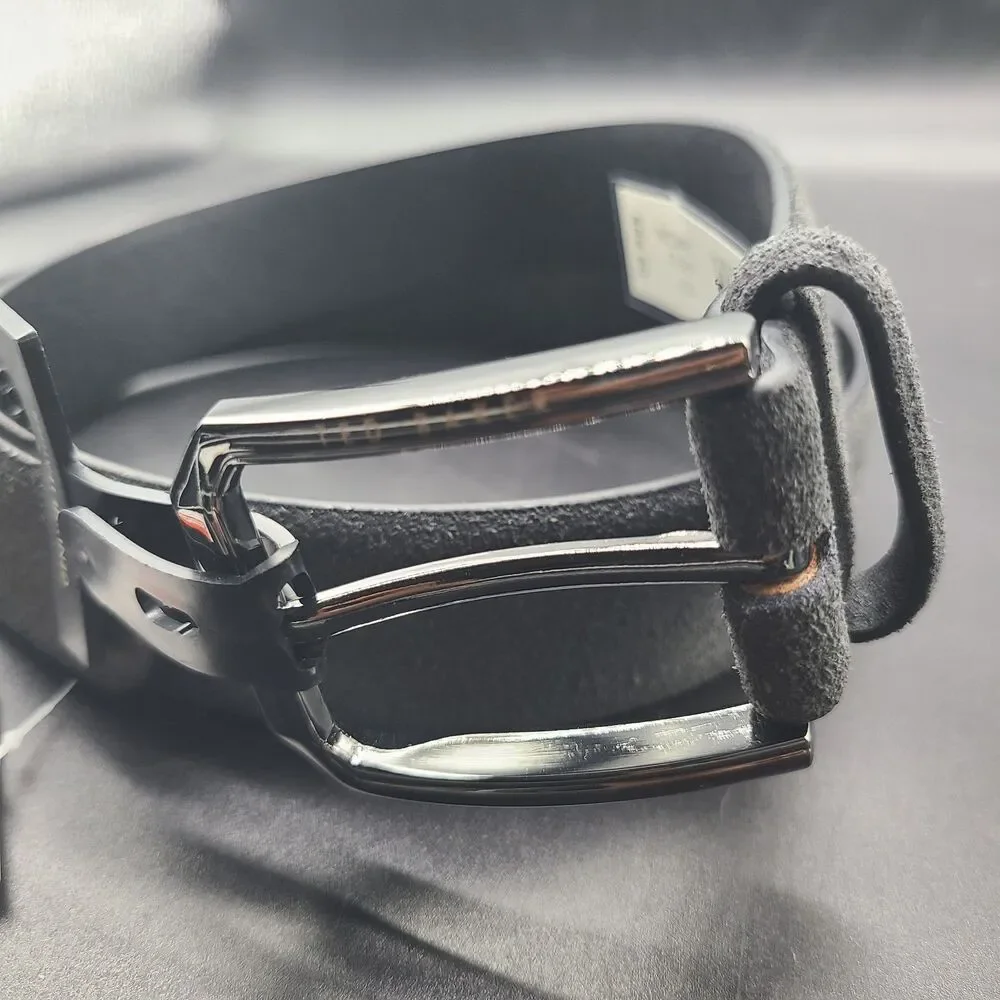Ted Baker London Belt sz 32 Charcoal gray Suede Leather gunmetal buckle New $89